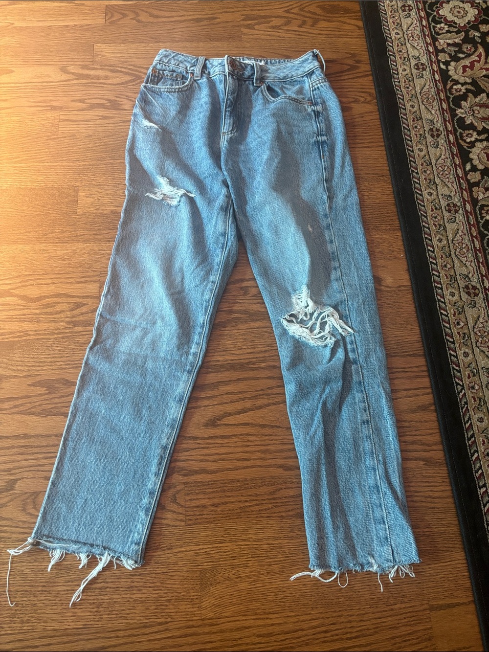 Garage Women's Light Blue Distressed Straight-Leg Jeans